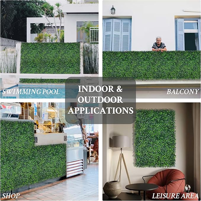 DOPGIB Artificial Grass Wall Panel,10"x 10"(16P) 4-Layer Leaf UV-Anti Greenery Faux Boxwood for Indoor,Outdoor Patio Balcony Privacy & Ivy Fence Covering Privacy, Garden, Backyard Wall Backdrop Decor