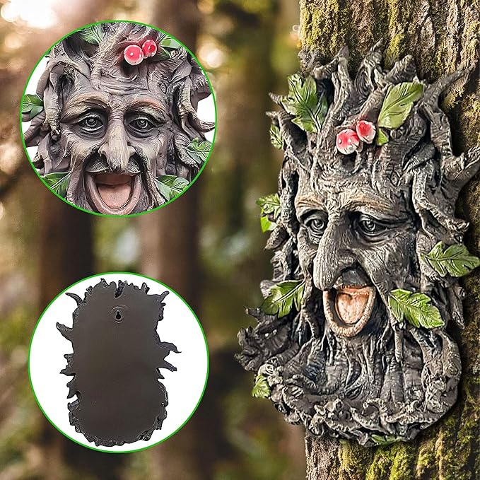 Teaeeno Charming Tree Face Garden Decor, Bird Feeders for Outdoors, Large Outdoor Tree Hugger for Halloween, Funny Animal Feeder, Trees Decoration Outdoor Wallmounted Statue