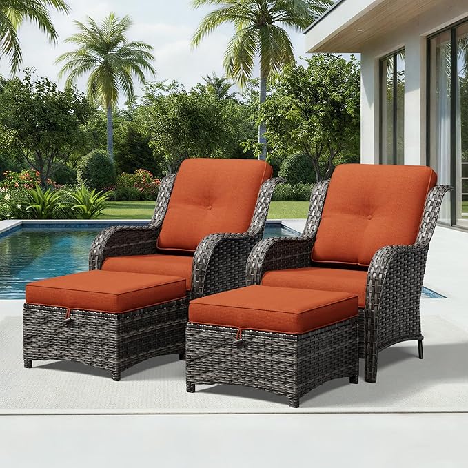 Joyside 4 Piece Wicker Patio Furniture Set, Rattan Patio Chairs with High Back, Deep Seating, Wide Armrest, Thickened Cushions, Outdoor Furniture for Deck, Porch Use