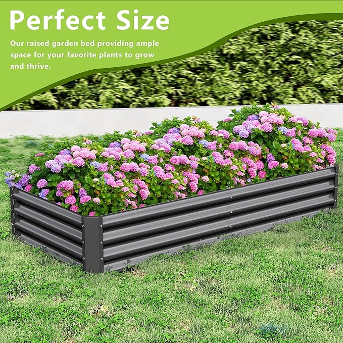 2PCS 6x3x1FT Galvanized Raised Garden Bed Kit, Galvanized Planter Raised Garden Boxes Outdoor, Large Metal Raised Garden Beds for Vegetables-Grey