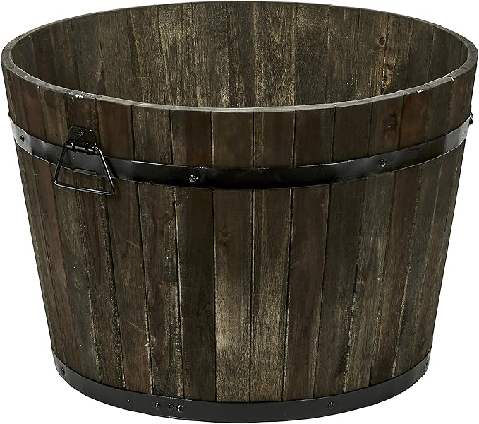 Worth Imports Wood Barrel Planter with Handles Brownl Oil 22" x 22" x 15"