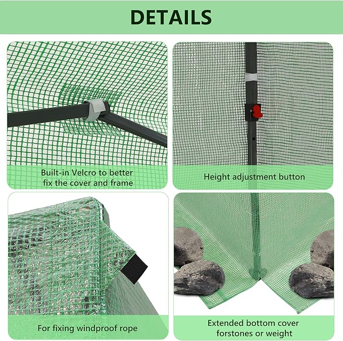 GDY 10X10FT Instant Pop-up Greenhouse, Walk-in Plant Gardening Green House with PE Cover/Roll-Up Zipper Doors/Side Windows for Indoor, Backyard and Outside, Green/Clear.