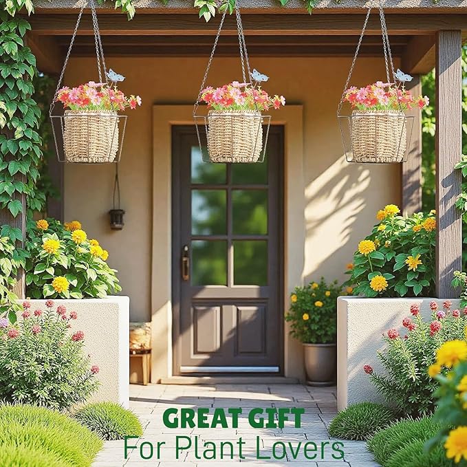 ZYUXUAN Metal & Macrame Plant Hanger Indoor/Outdoor Use – Heavy Duty Hanging Planter Holder with Basket for Ceiling, Window, Patio – Decorative Hanging Pot Tray for Plants(12 Inch, 2-Pack)