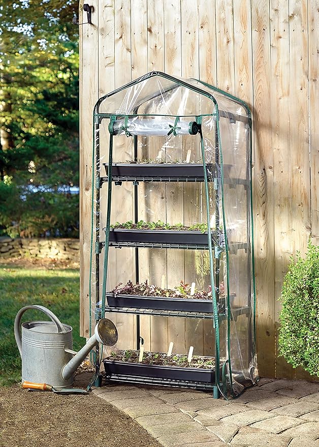 Miracle-GRO 23" x 17" x 57" All-Season 4-Tier Mini Grow House Outdoor or Backyard Easy Assembly Portable Greenhouse, Translucent