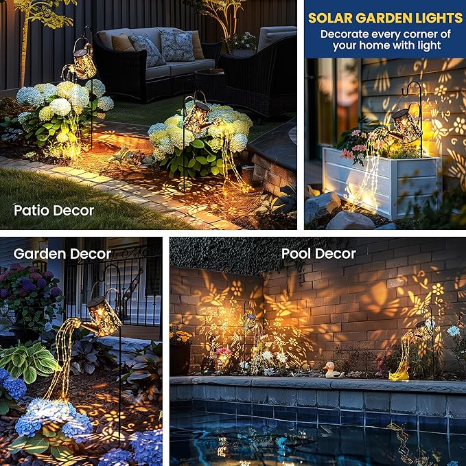 PATIOPIA Solar Lights Outdoor Garden Decor, Large Lanterns Watering Can Gardening Gifts for Mom Women Grandma Birthday, Hanging Outdoor Decoration for Yard Porch Patio Backyard (2 Pack)