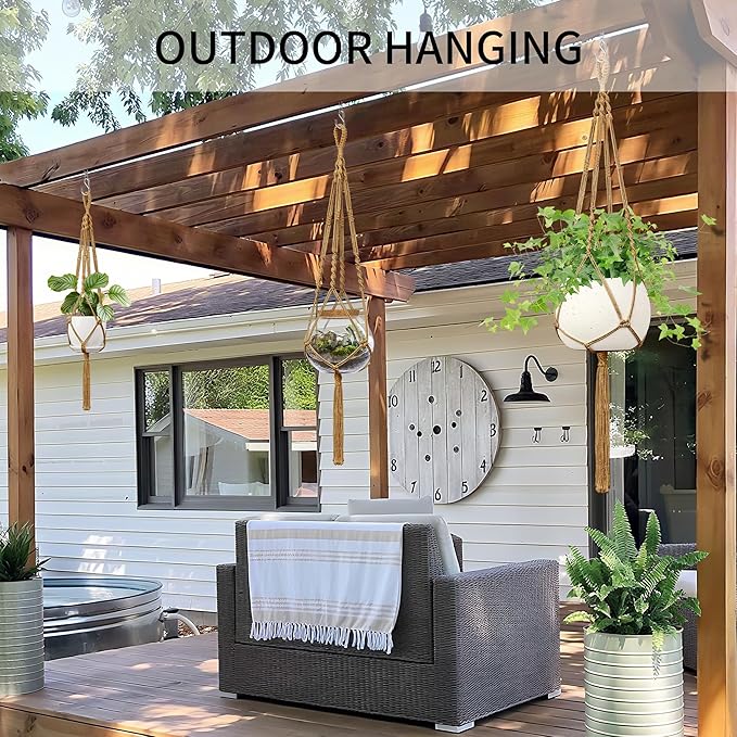 IDEEEPAN Macrame Plant Hanger - Fits 4 to 13 inches Pots for Indoor Outdoor, 34"/41"/46" 3 Sizes Set, Brown (POTS NOT Included)