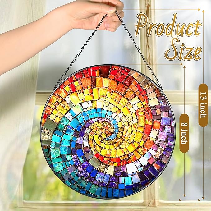 LAOWEIKI 8'' Rainbow Spiral Suncatcher Ornament, Stained Glass Window Hanging, Sun Catchers for Windows Hanging Ornaments, Window Decor, Ideal Gift | Gifts for Art Lovers, Friends, Family