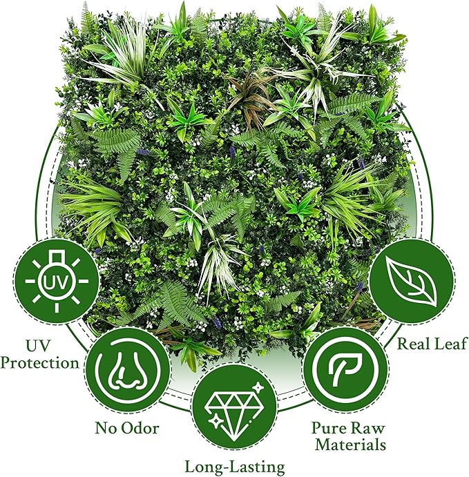 ODTORY Artificial Boxwood Topiary Hedges Panels: 20'' x 20'' 12P UV-Protected Privacy Faux Grass Backdrop Fence Screen for Patio, Balcony, Garden, Backyard Indoor Outdoor Green Wall Decor