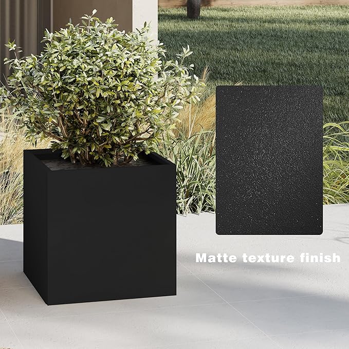 ARNIS Metal Planter Box, 20.75" Lx20.75 Wx20.75 H Large Square Indoor Outdoor Planters Cube, Galvanized Steel Heavy Duty Flower Pot with Drainage for Tall Plants, Trees, Flowers (Black)