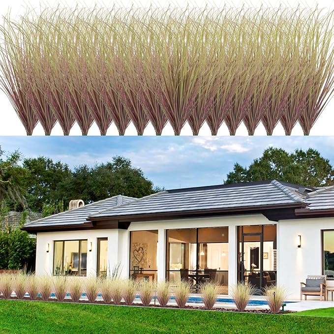 LUZOGA 48Pcs Artificial Grass Plants, Faux Shrubs Wheat Grass, Artificial Tall Grass Fake Plants for Outdoor Decor,Artificial Greenery Stems Weed for Room Indoor Home Decor（Light Purple）