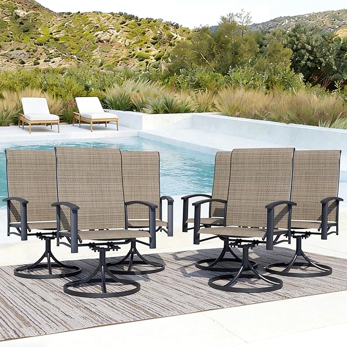 Patio Swivel Chairs Set of 6, All-Weather Metal Outdoor Dining Set with Breathable Mesh Seat, Lightweight Mocha Swivel Bistro Chairs for Garden, Deck, Porch - Cool & Comfortable Relaxation