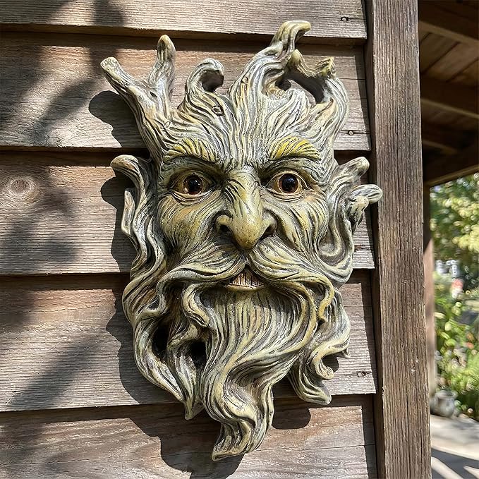 10.1" Whimsical Tree Face Sculpture, Garden Peeker Statue, Outdoor Trunk Tree Huggers Art, Landscape Accent Ornament, Hanging Fairy Elve Figurine for Yard Art, Trees Decor Wall Mounted Statues
