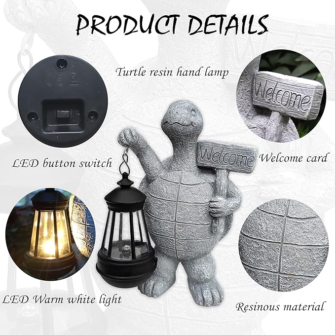 Qobumy Sea Turtle Solar Garden Statues,Resin Sea Turtle Figurine Decorations with Solar Lights Lantern, Outdoor Figurines Lawn Garden Statue Decor Art for Lawn,Yard, Balcony Ornament.
