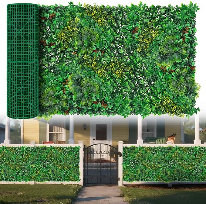 Yangrass Artificial Grass Wall Panels, 40"x120" (33.33 sqft) Boxwood Wall Roll with Tropical Leaves, Faux Greenery Privacy Fence Screen, Grass Backdrop for Outdoor Indoor Garden Birthday Wedding Decor