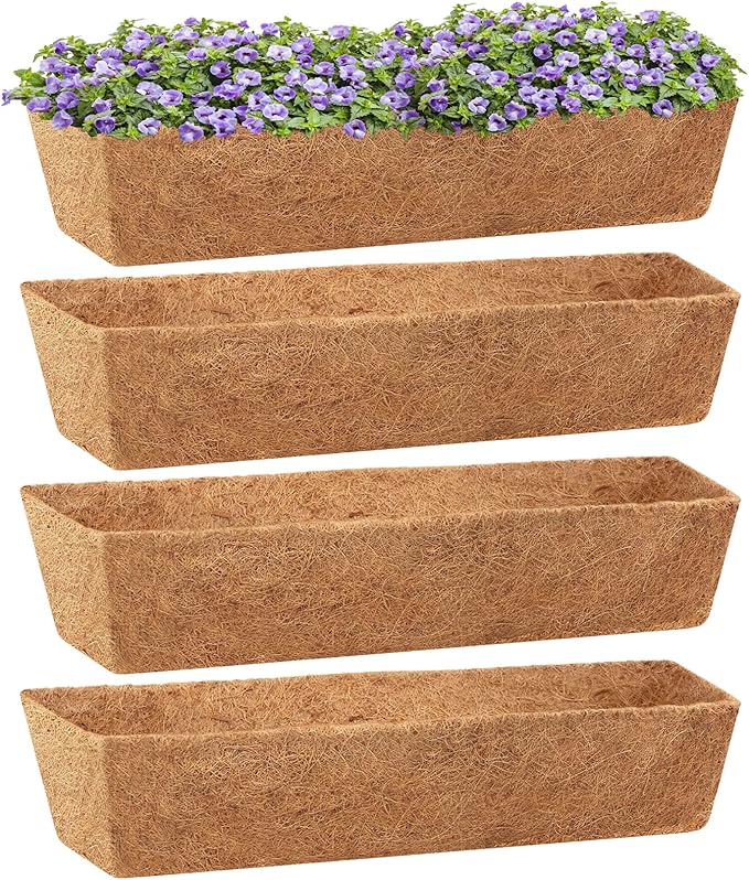 Legigo 4 Pack 36 Inch Square Coco Liners Planter Baskets Liner- Natural Coconut Coir Fiber Liner Replacement, Window Box Liners Trough Coconut Liners for Wall Planter Garden Deck Fence Flower Baskets