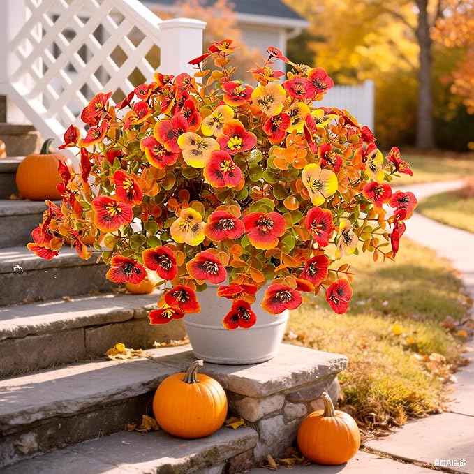Thinktral Artificial Mums Fall Flowers for Outdoors, 12pcs Fake Mums UV Resistant Outdoor Artificial Plants, Faux Silk Flowers Plants for Porch,Garden, Patio,Window Box Decoration