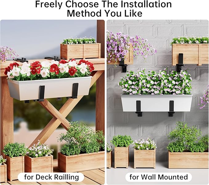 Y&M 6 PCS Adjustable Window Box Brackets for Planter Box, Heavy Duty Wall Mounted Hooks Hangers for Flower Baskets Holder Durable, Hanging Brackets for Fence Patio Garden Balcony