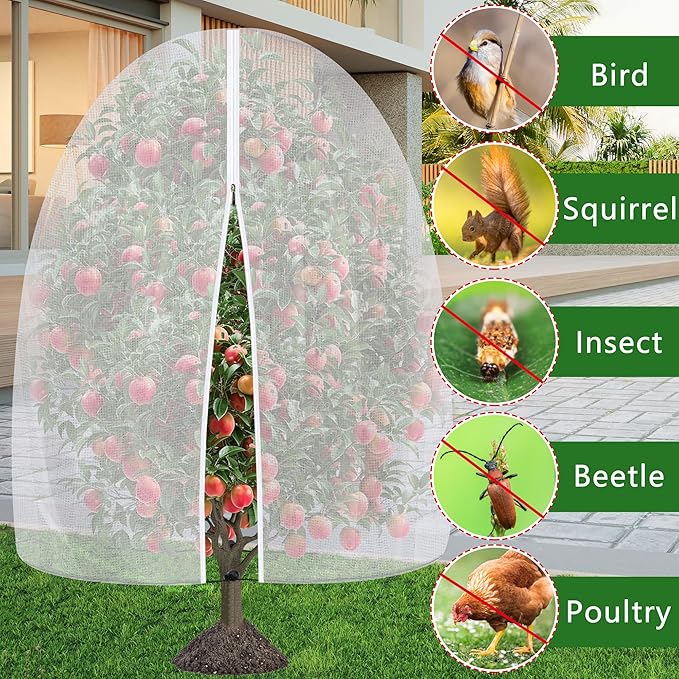 2 Pcs Fruit Tree Netting with Zipper & Drawstring, 8.2 x 6.5 Ft Garden Bird Netting Plant Cover, Blueberry Tomato Insect Bird Barrier Tree Net Protection Cover for Protecting Plants Vegetables Fruits