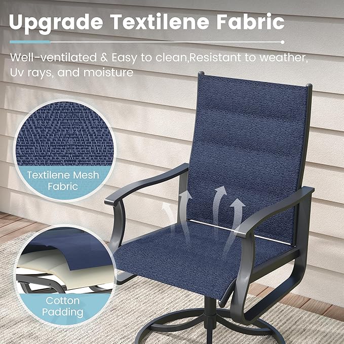 Patio Swivel Chairs Set of 2, Outdoor Dining Chairs with High Back, 360° Swivel Rocker Chair in All-Weather Padded Textilene & Metal Frame for Garden, Porch, Backyard, Balcony(Padded Navy)