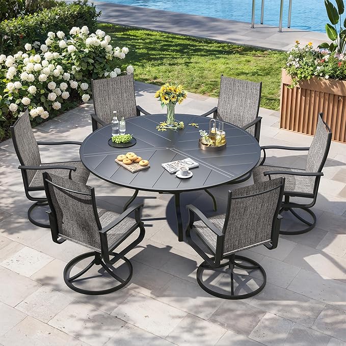 Patio Swivel Chairs Set of 6, Outdoor Dining Chairs with High Back, 360° Swivel Rocker Chair in All-Weather Textilene & Metal Frame for Garden, Porch, Backyard, Balcony(Grey)