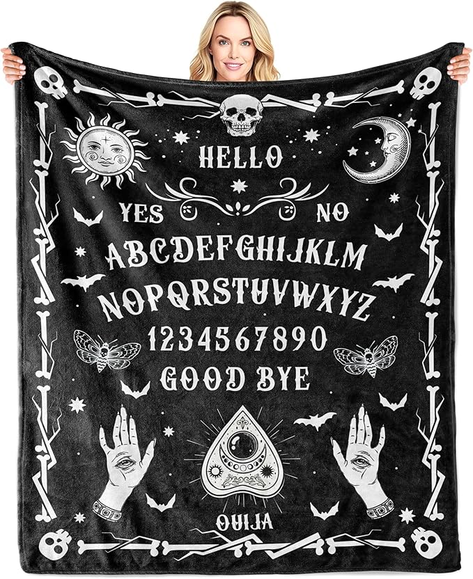 LNKRFRPA Ouija Board Blanket 60"x50", Goth Witchy Birthday Gifts for Women/Men, Spooky Gifts, Sun and Moon Print Decoration for Home Bedroom Living Room Dorm Chair Halloween Gothic Throw Blanket