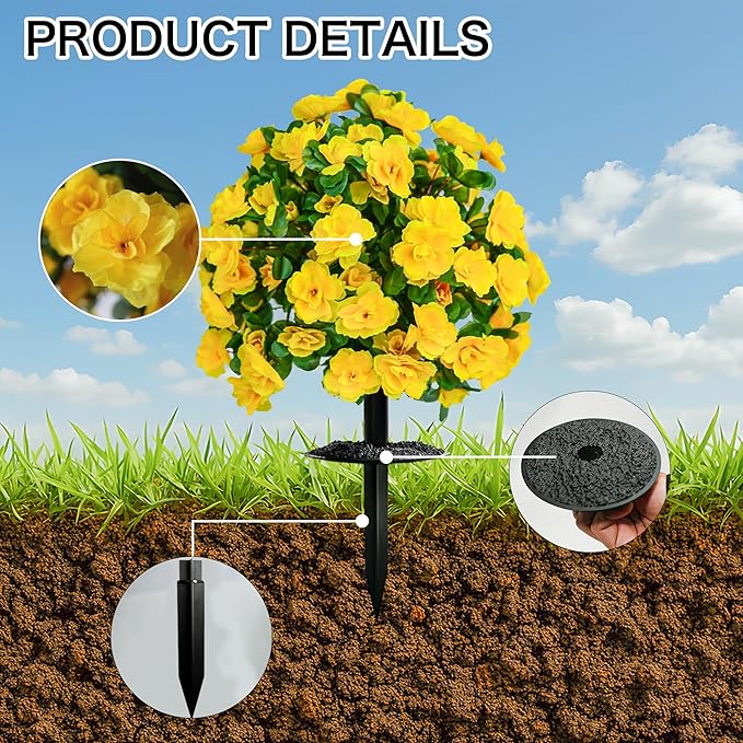 AZXVT Artificial Flowers for Outdoors, Faux Outdoor Plants Fake Plants Topiary Balls Artificial Outdoor Set of 2 with Ground Spike for Home Front Porch Patio Garden Decor (Yellow)