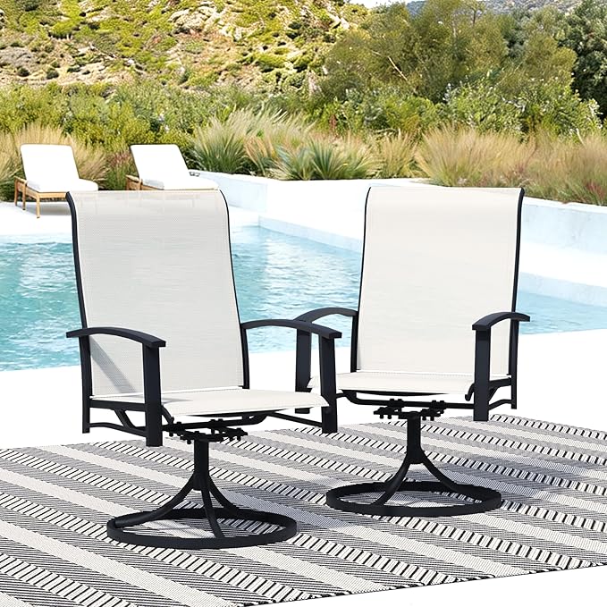 Patio Swivel Chairs Set of 2, All-Weather Metal Outdoor Dining Set with Breathable Mesh Seat, Lightweight Swivel Bistro Chairs for Garden, Deck, Porch & Comfortable Relaxation, Light Beige
