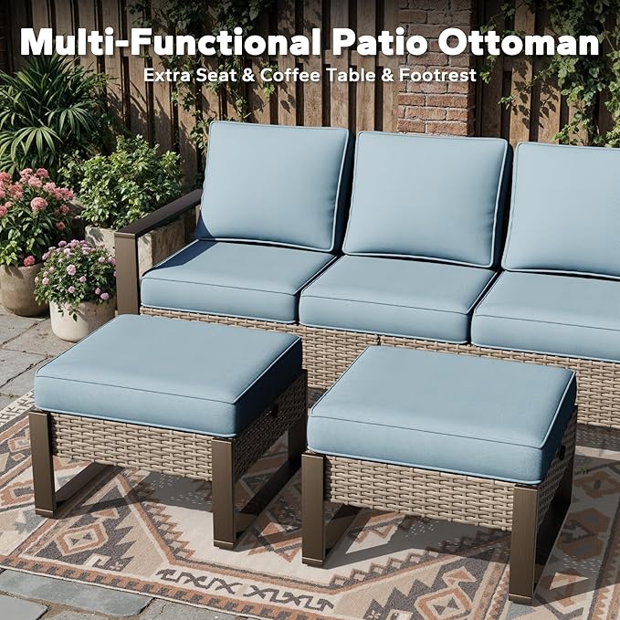Outdoor Patio Swivel Rocker Chairs, 6 Pieces Wicker Furniture Set, 2 Swivel Rocking Chairs, 2 Sofa and 2 Ottoman, Metal Wide Armrest, Thick Cushions and Deep Seating for Garden, Backyard, Porch, Deck