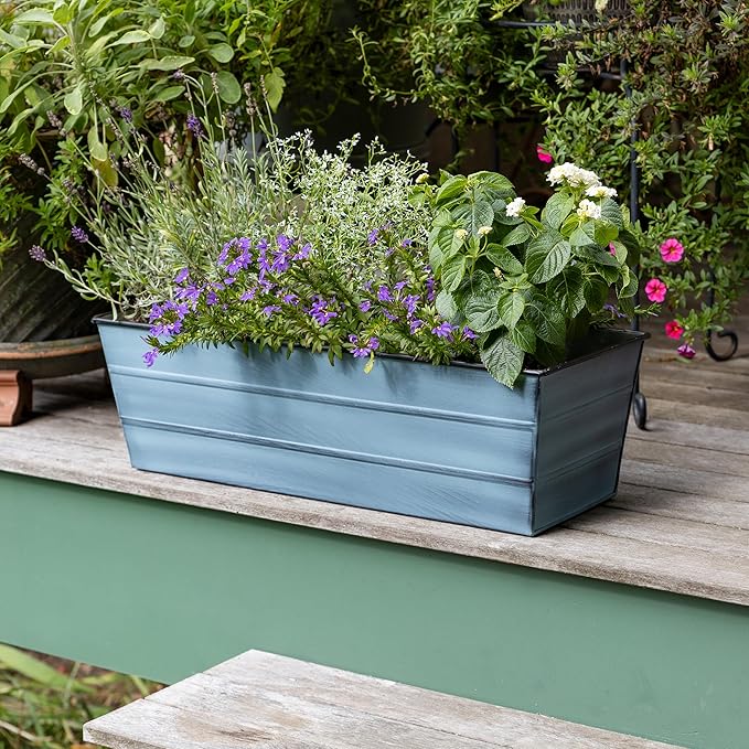 ACHLA Designs Galvanized Steel Flower Box Planter, Nantucket Blue, Medium