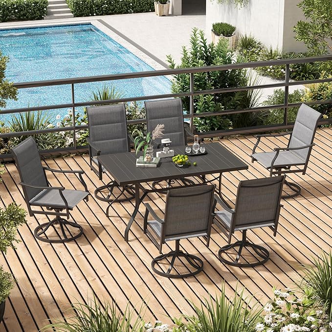 Soohow Patio Dining Chairs Set of 2, Swivel Outdoor Patio Chair with Paded Textilene Fabric, All Weather Outdoor Seats Ergonomic Comfort, Perfect Seats for Backyard, Balcony, and Garden