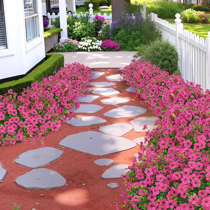 Besteek 20 Bundles Artificial Flowers for Outdoors Decoration Fake Silk Flowers UV Resistant Faux Plants Artificial Daisy Eucalyptus for Spring Summer Garden Yard Porch Window Home Decor, Fuchsia