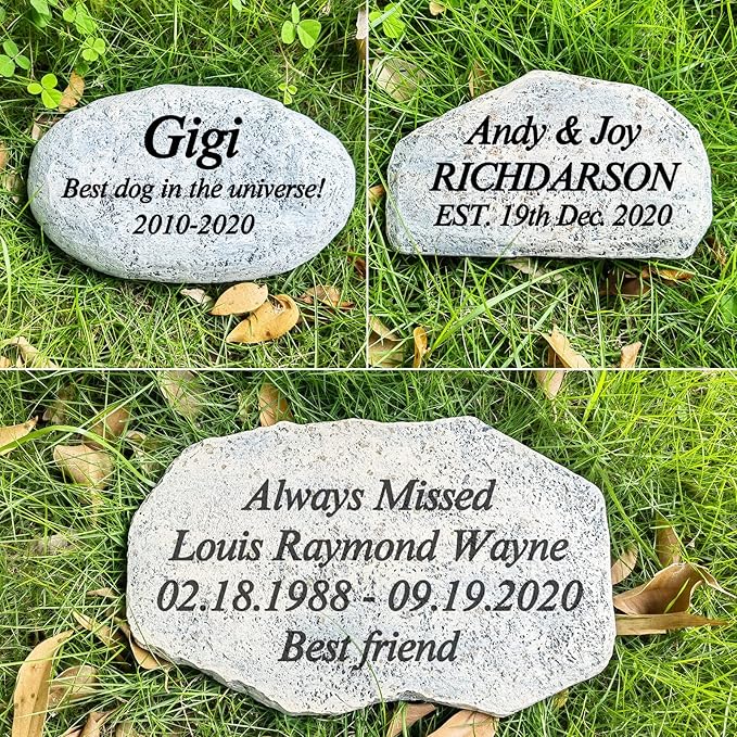 Zatanmulo Resin Memorial Stone, White, Engraved with Any Message, Garden Decorative Stone, 7.0 x 5.0 x 1.5 inches, Pet Memorial