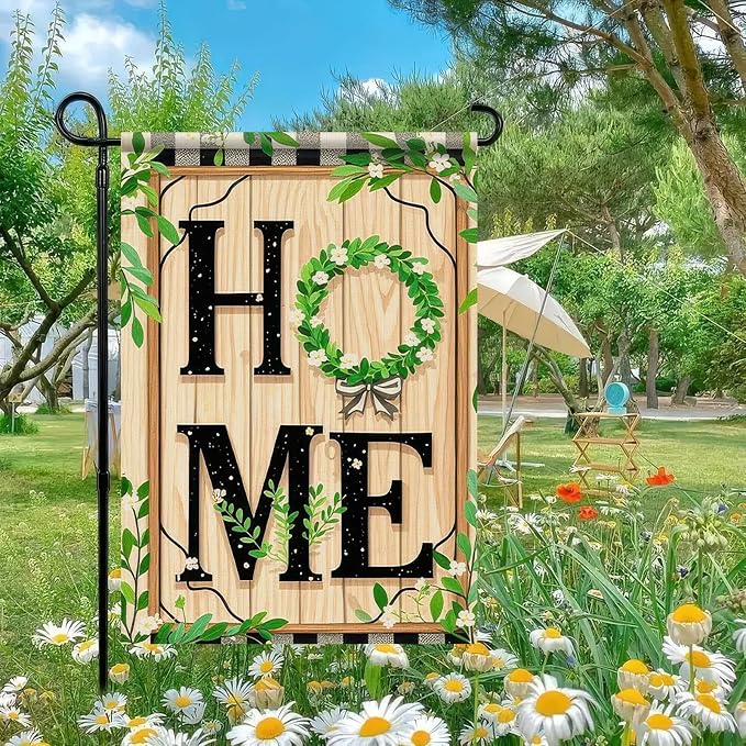 Spring Garden Flags 12x18 Double Sided Flag Garden Decor HOME with Greenery and Floral Accents Spring Gardens Flags For Outside Springs Decor Outdoor Yard Decoration