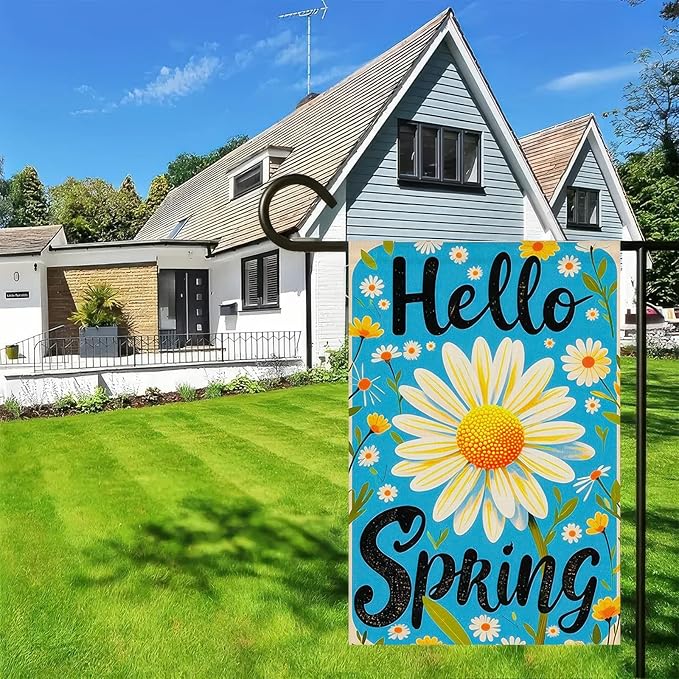 Spring Garden Flag Spring Yard Flag Vibrant Daisy "Hello Springs" Backdrop Design Double-Sided 12x18 Inches Garden Flags for Outside Yard Flag for Seasonal Outdoor Decor