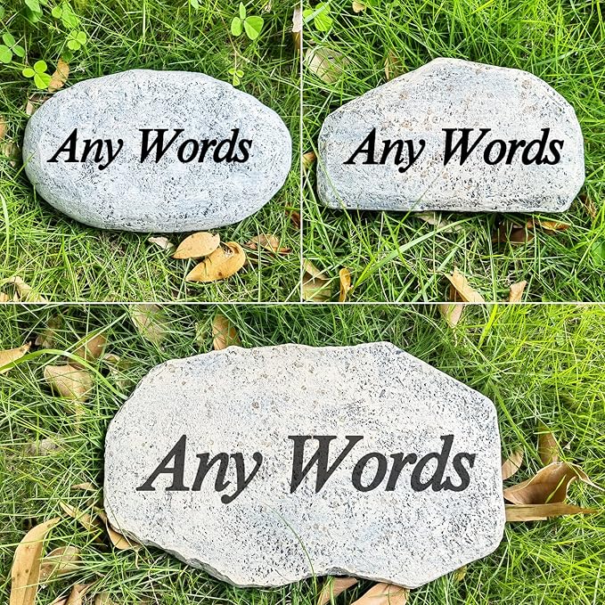 Zatanmulo Resin Memorial Stone, White, Engraved with Any Message, Garden Decorative Stone, 7.0 x 5.0 x 1.5 inches, Pet Memorial