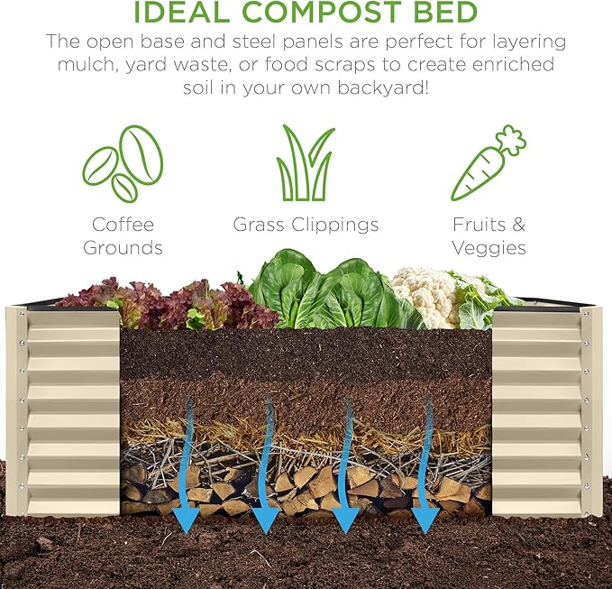 Best Choice Products 6x3x2ft Outdoor Metal Raised Garden Bed, Deep Root Box Planter for Vegetables, Flowers, Herbs, and Succulents w/ 269 Gallon Capacity - Beige