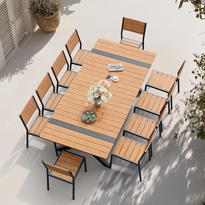 Pellebant Stackable Outdoor Dining Chairs Set of 6, Aluminum Patio Chairs with Armless, All-Weather for Garden, Lawn, Deck, Porch and Yard, Brown