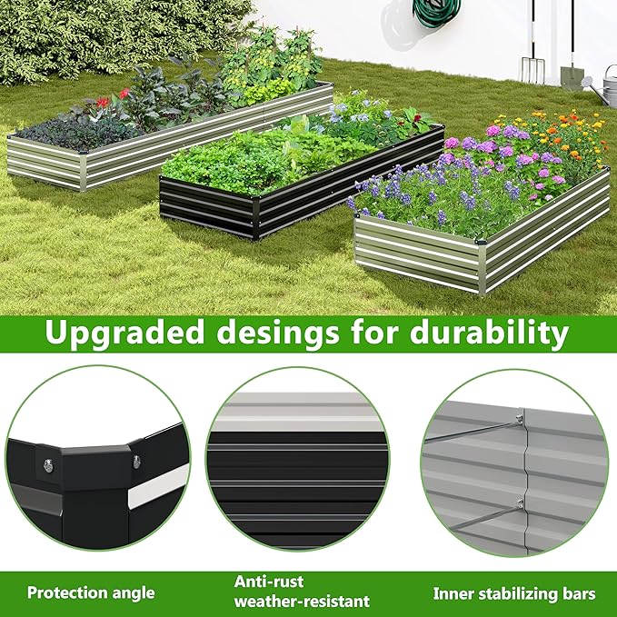 Easllre 2PCS 7x3x1ft Galvanized Raised Garden Bed Kit, Galvanized Planter Raised Garden Boxes Outdoor, Large Metal Raised Garden Beds for Vegetables,Black