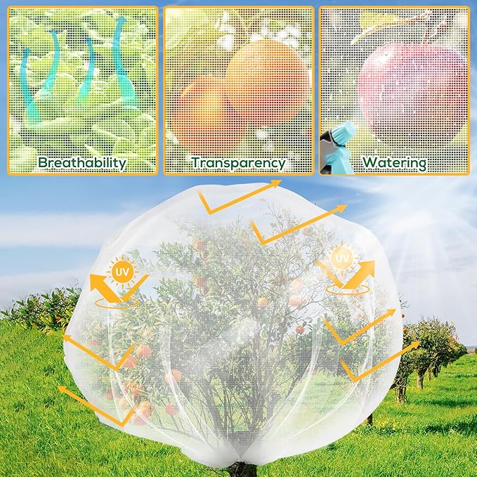 2PCS Fruit Tree Netting with Drawstring, 8.2 x 6.6 ft Ultra-Fine Mesh Garden Insect & Bird Protection Cover, Breathable Reusable Tree Netting for Citrus, Apple, Peach & Shrubs