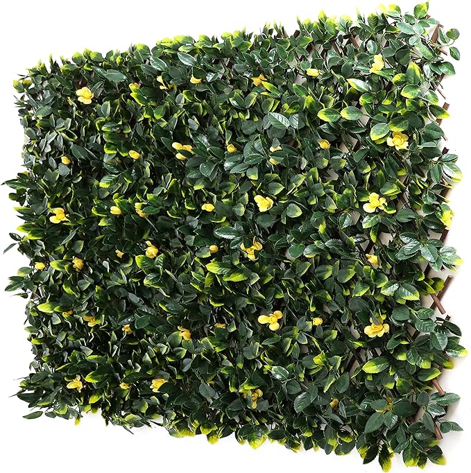 3rd Street Inn™ Leaf Trellis - Bamboo Greenery Panel - Boxwood and Ivy Privacy Fence Substitute - DIY Flexible Fencing (4, Yellow Rose Rattan)