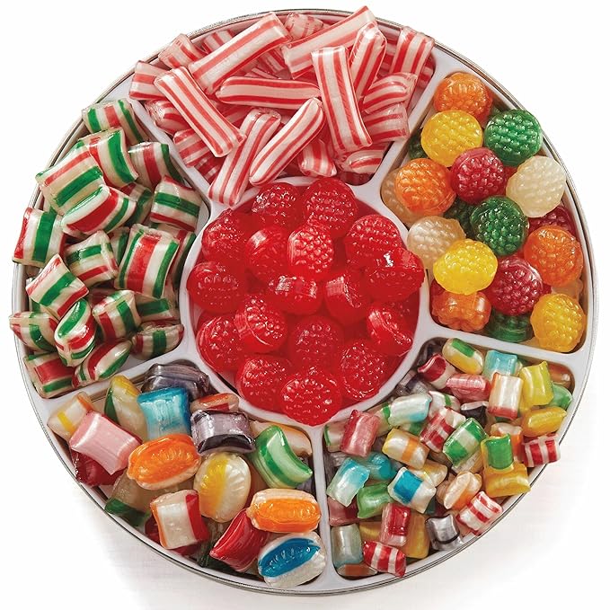 The Swiss Colony Traditional Christmas Candy Tin - 1 lb. 14 oz. Net Wt.: Old Fashioned Hard Candy Mix, Raspberry Drops, Pillows - Perfect Sweets Gift Box for All Occasions & Grandparents