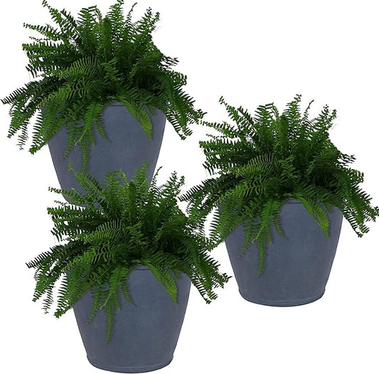 Sunnydaze 24-Inch Anjelica Large Plastic Pot for Plants - Double-Walled Outdoor Polyresin Round Planter Porch Pot with Drillable Drainage Holes - Slate - 3pk