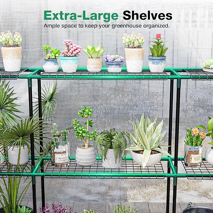 Joyside Outdoor Plant Shelves, 3 Tier 1 Pack Metal Extra-Long Stable Greenhouse Shelving for Home, 97x12x45 Inch Portable Plant Shelf Greenhouse Accessories
