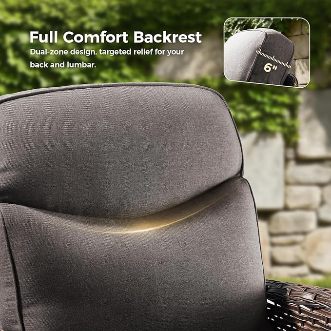 Luxury Patio Furniture Set with Fire Pit Table, Outdoor Furniture Set with High Back Swivel Chairs & 6-inch Thick Cushions, 8 PCS Fire Pit Patio Set for Yard, Deck, Poolside, Brown/Grey