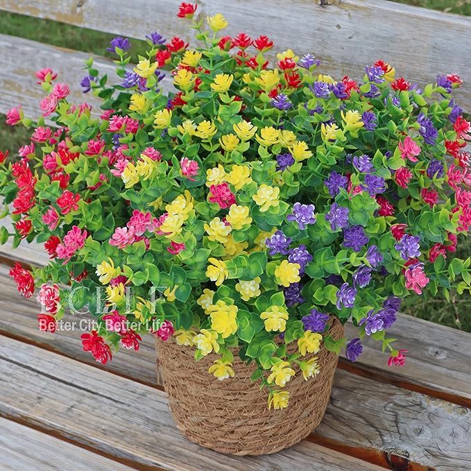 BCBLF 12 Bundles Artificial Fake Plants Flowers, Realistic Flowers Not-Fading and UV Resistant Artificial Flowers for Outdoor Indoor Décor Porch Patio Garden and Home Decoration