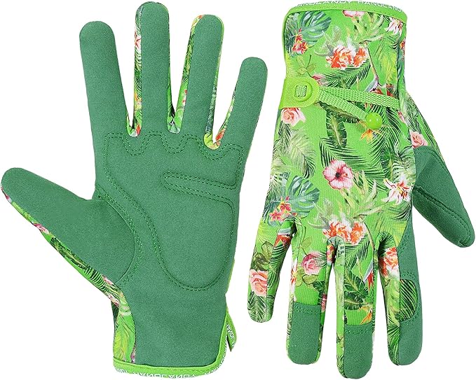 HANDLANDY Work Gloves for Women, Breathable Leather Gardening Glove for Yard Maintenance, Hand Protection with Touch Screen for Gardeners, Farmers