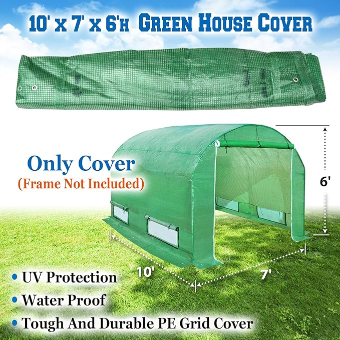 Strong Camel Greenhouse Replacement Covering for Outdoor Larger Hot Garden House , Support Arch Frame Climbing Plants/Flowers/Vegetables (10' X7'X6', Cover)