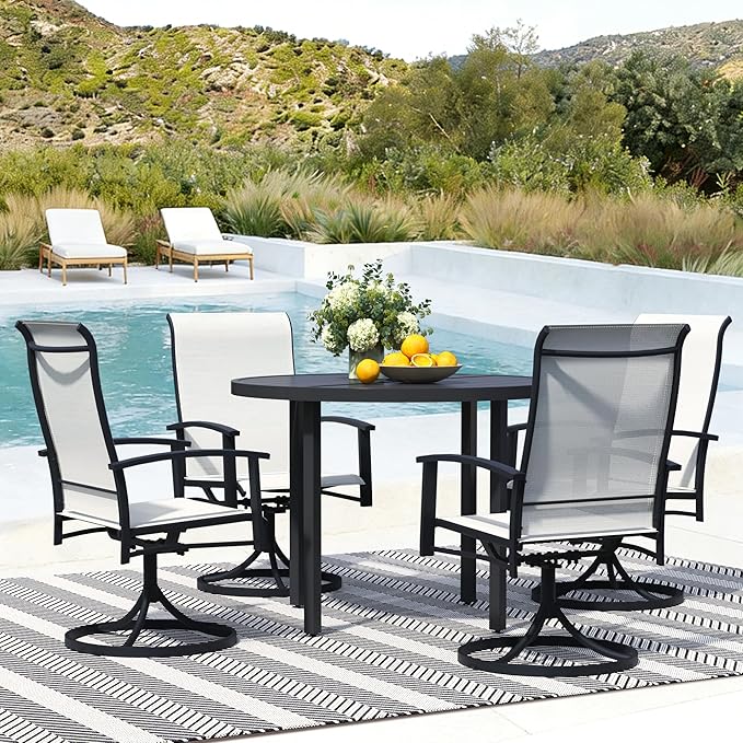 Patio Swivel Chairs Set of 6, All-Weather Metal Outdoor Dining Set with Breathable Mesh Seat, Lightweight Swivel Bistro Chairs for Garden, Deck, Porch & Comfortable Relaxation, Light Beige