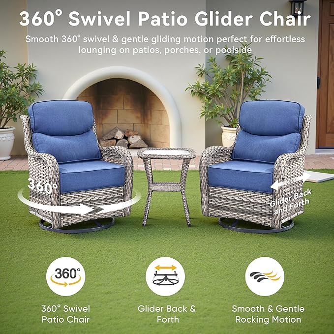 Luxury High Back Outdoor Furniture with 6-Inch Thick Cushions, Patio Furniture Set with Swivel Chairs, 8 PCS Wicker Conversation Set for Porch, Balcony, Deck and Yard