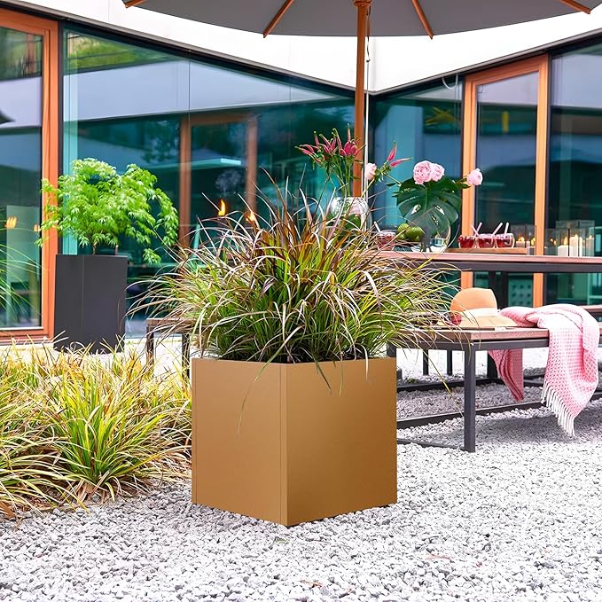 Meyoppm Corten Steel Planter Box 24"x24"x25", Rustic Metal Planter with Partitions & Drainage Holes, Frost Rust Resistant Heavy Duty Planter for Patio Garden Indoor Outdoor Commercial Decor